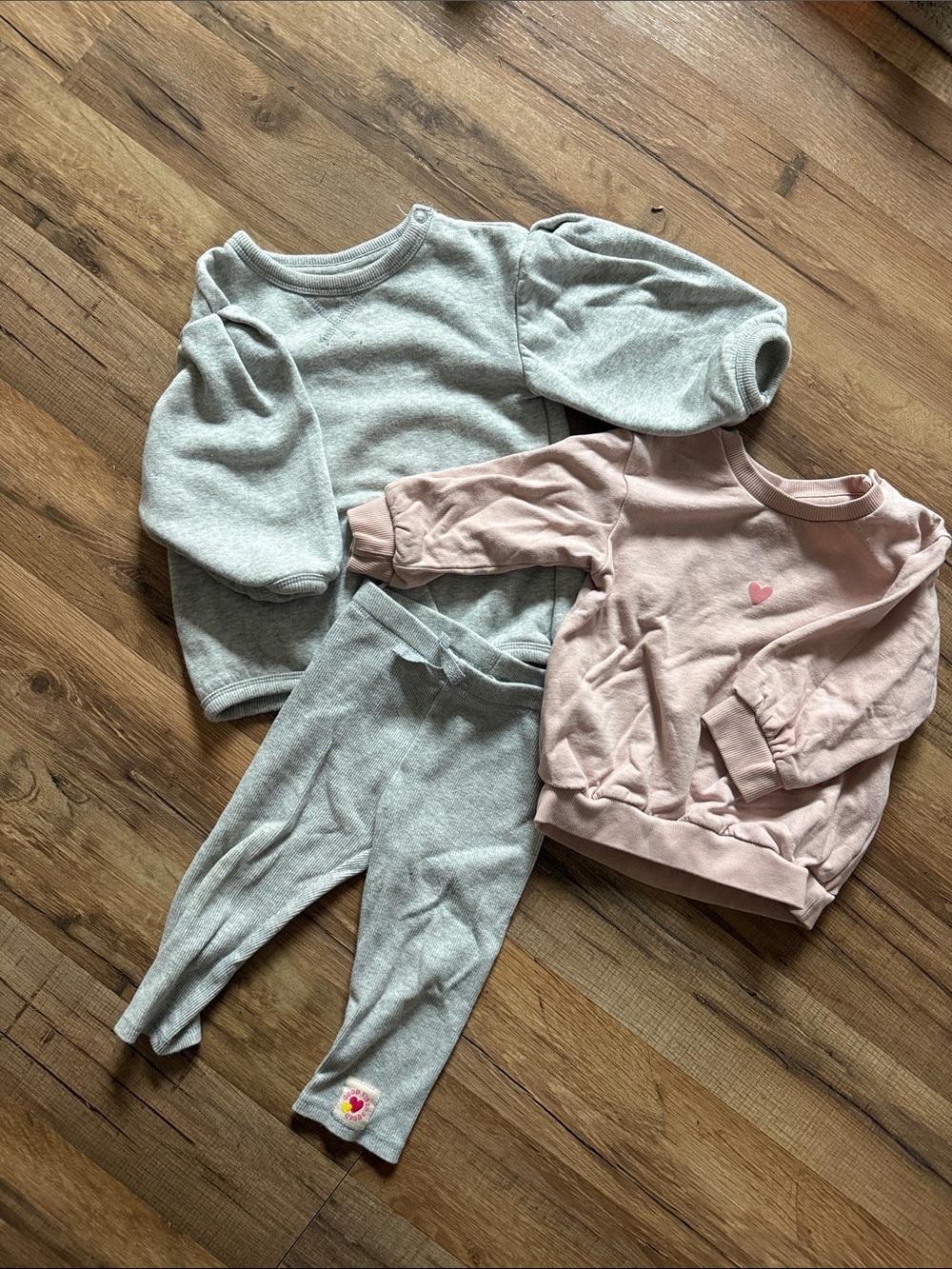 H&M 9mo Girls Pink Heart Sweatshirt and Matching Gray Set